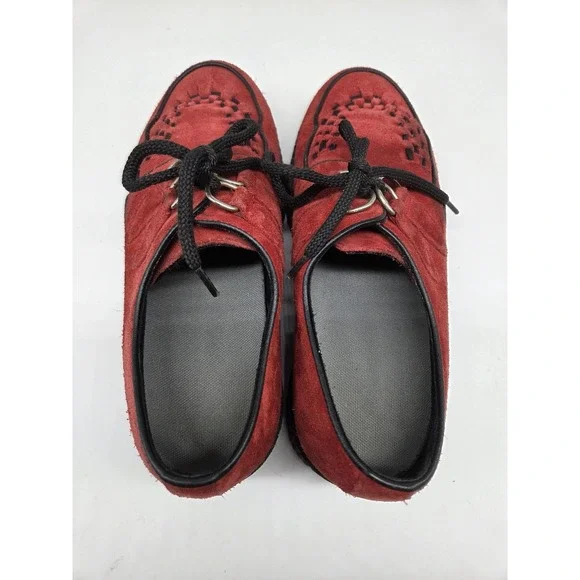 T.U.K. Red Suede Lace Up Creeper Platform Punk Goth Sneakers Unisex Size 5 - Picture 6 of 9